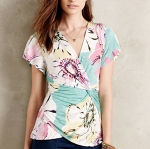 Anthropologie Deletta Floral Wrap Top Size M